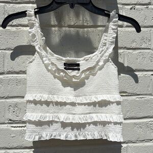 Urban Outfitters Tank Top Pepita Smocked Ruffle Cropped Cami white XS